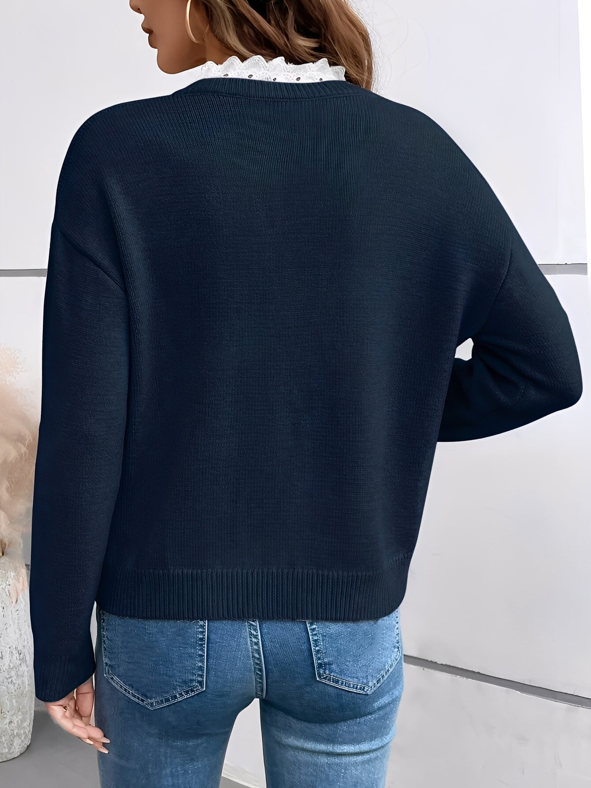 Vera Bluse mit Spitzen‑Detail – Damen Langarmbluse