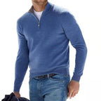 Herrenpullover aus Merinowolle mit V‑Ausschnitt und Reissverschluss