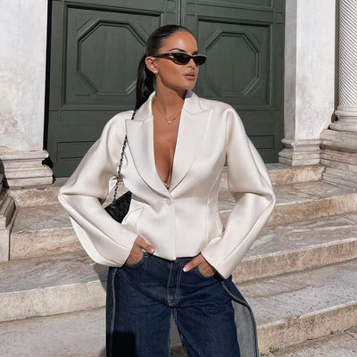 Damen blazerjacke | im modernen cropped-design mit elegantem revers und praktischen taschen ww