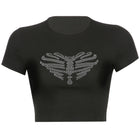 Damen - Crop-Top Skelett-Motiv Oberteil mit Strass