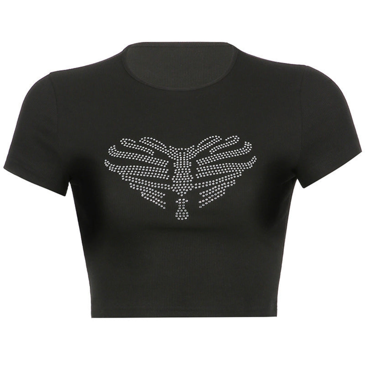 Damen - Crop-Top Skelett-Motiv Oberteil mit Strass