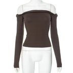 Damen - Langarm Top Off-Shoulder Oberteil