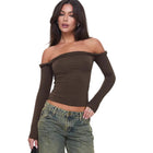 Damen - Langarm Top Off-Shoulder Oberteil