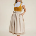 Damen Dirndl-Kleid | Tailliertes Oberteil & Spitzenbluse | Midikleid mit Schürzenrock für Oktoberfest, Festivals & Themenanlässe | Schmid