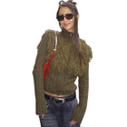 Damen - Strickpullover Pullover mit Fransendesign und hohem Kragen
