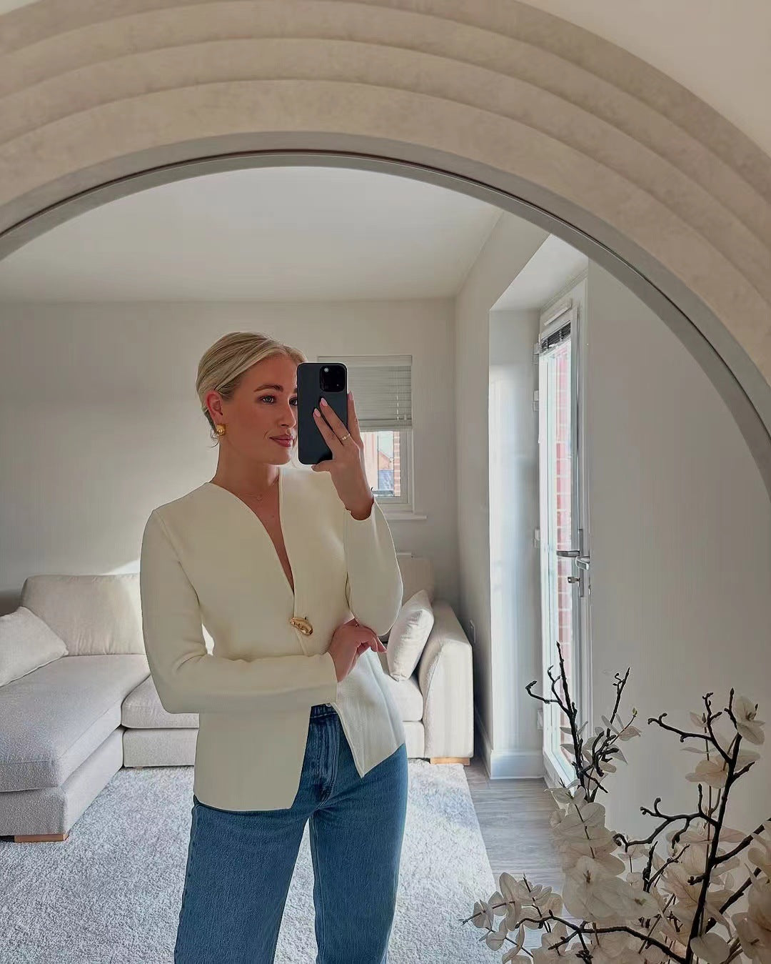 Damen elegante blazerjacke | mit tiefem v-ausschnitt und geschmackvollem knopfverschluss ww