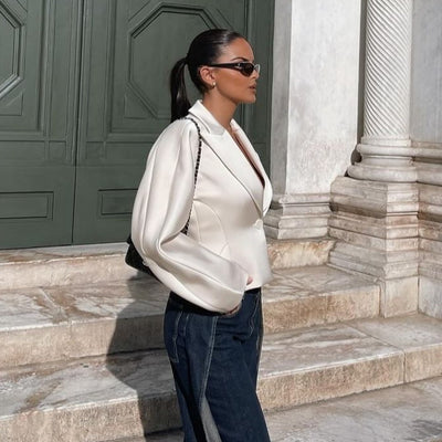 Damen blazerjacke | im modernen cropped-design mit elegantem revers und praktischen taschen ww