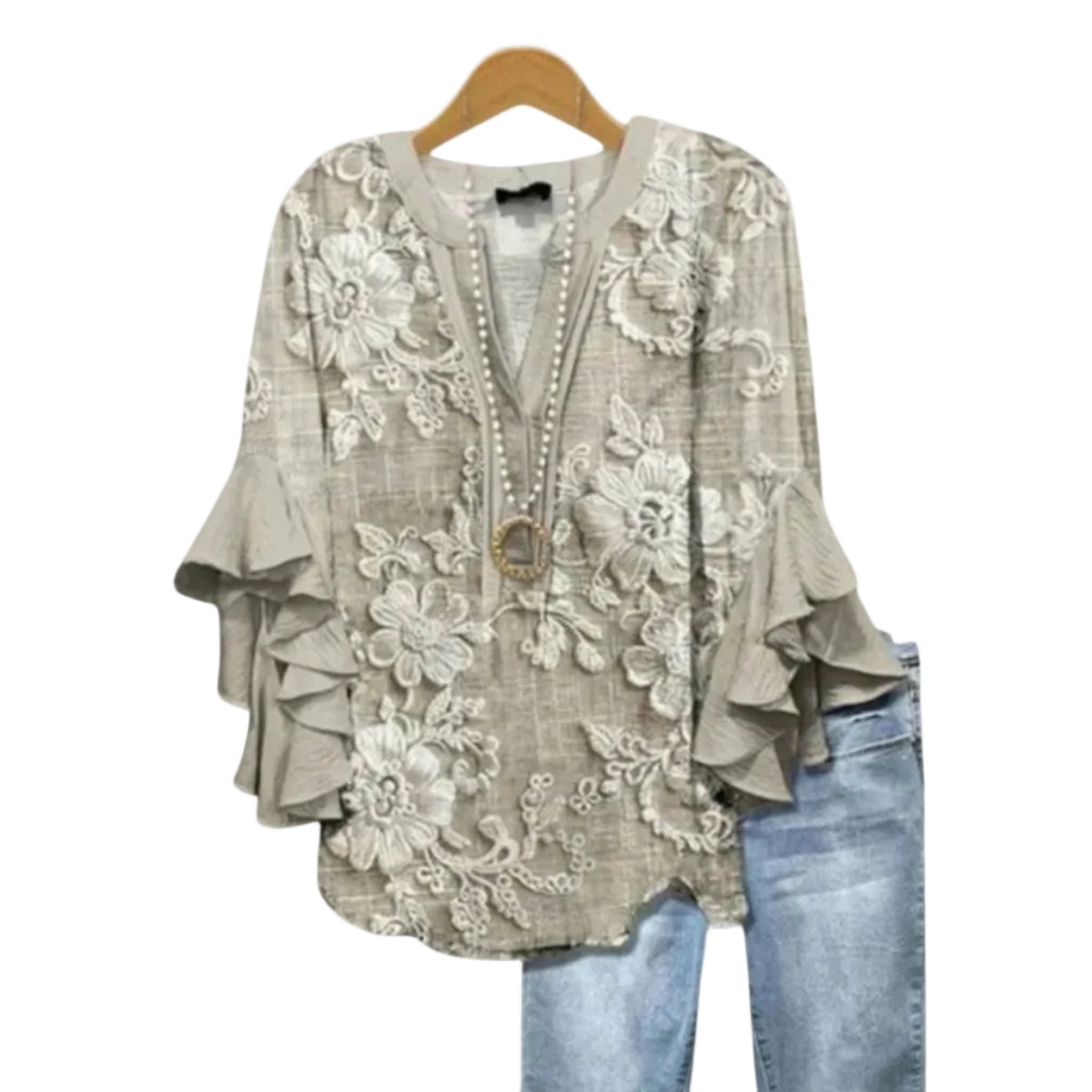 Damen Bluse | Bluse mit Tiefem V-Ausschnitt und Schleifenärmeln | Reguläre Passform aus Polyester für Alltag und Freizeit | Schmid