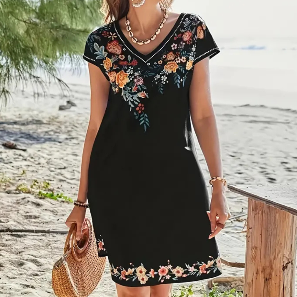 Sommerkleid aus Leichtem Stoff | Locker Geschnittenes Damenkleid mit Blumendesign für | Alltag und Warme Tage | Schmid