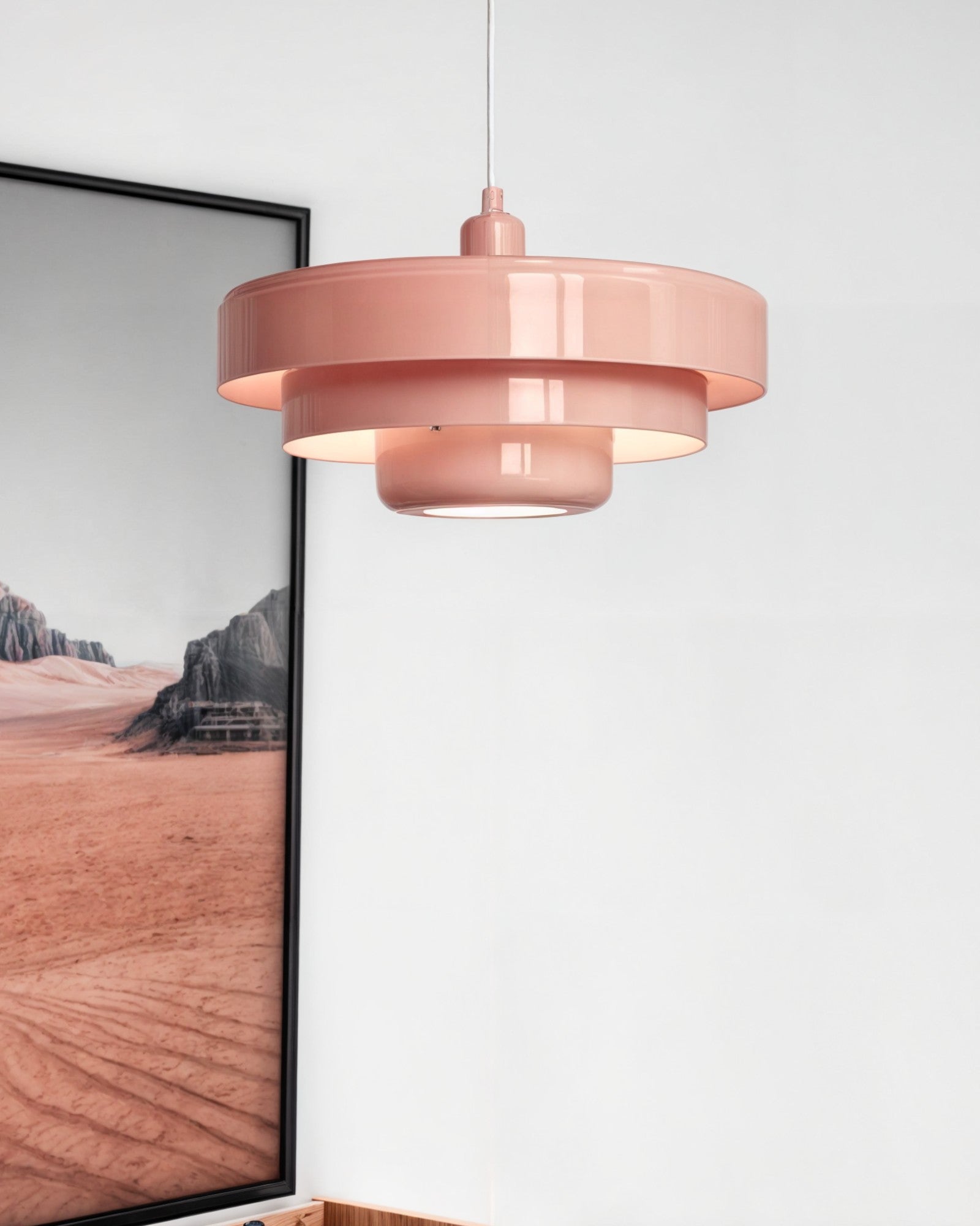 Mid-Century Pendelleuchte – Aluminium und Eisen, E27, höhenverstellbar, Ø35 cm