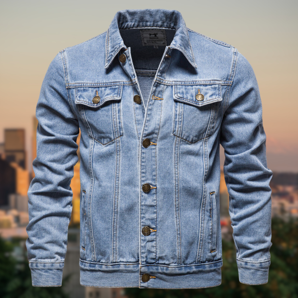 Herren jeansjacke mit kontrastnähten und knopfverschluss | robuster streetstyle klassiker für alltag und freizeit