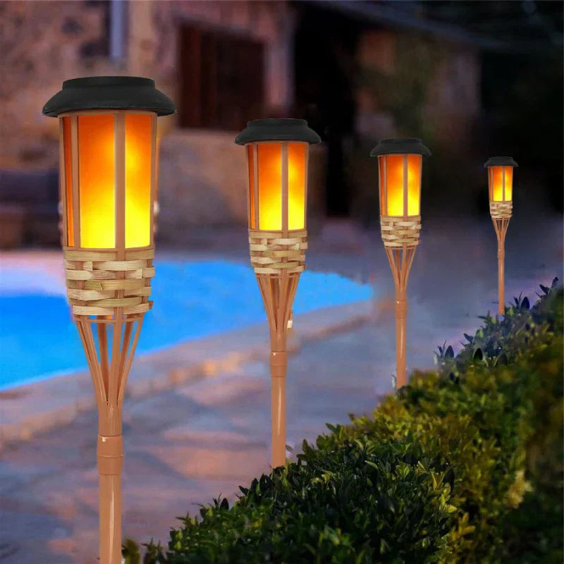 Solar-Fackel 5er-Set | Flammenoptik LED Gartenleuchten | Solarbetrieben | Dekoratives Licht für Außen