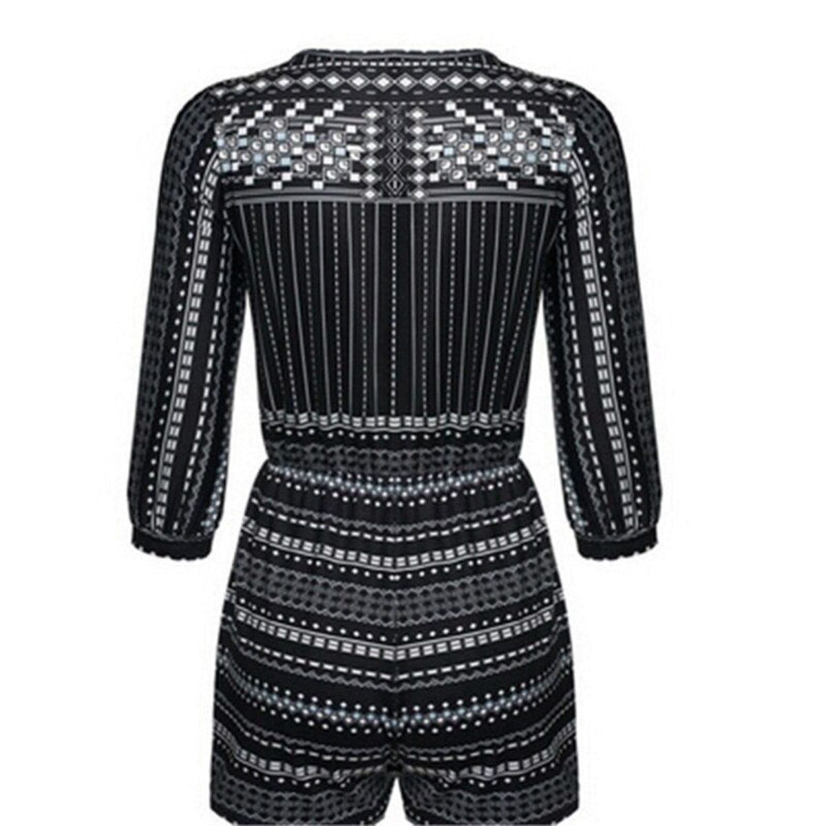 Damen Playsuit aus Polyestermischung | Kurzarm Playsuit mit V-Ausschnitt | Geometrisches Muster für Urlaub und Alltag | Schmid