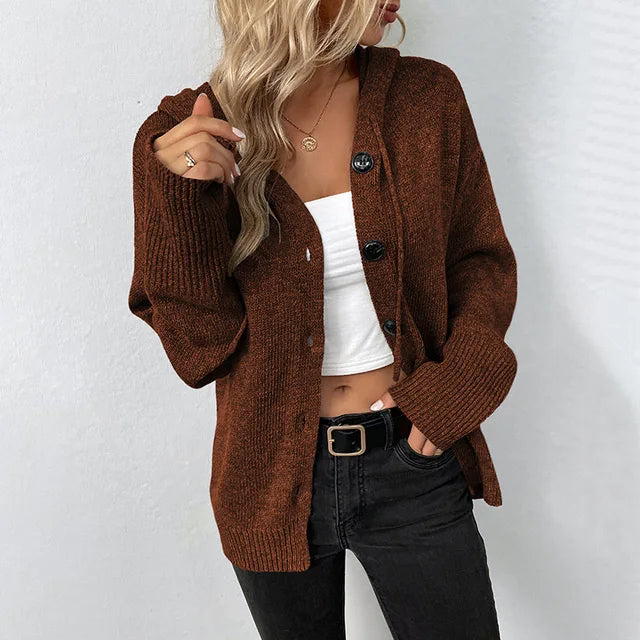 Sienna | kuschelige strickjacke mit kapuze & knopfleiste