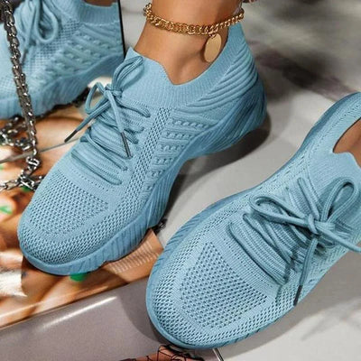 Atmungsaktive damen sneaker | leichte sportschuhe mit strick-obermaterial & memory-sohle