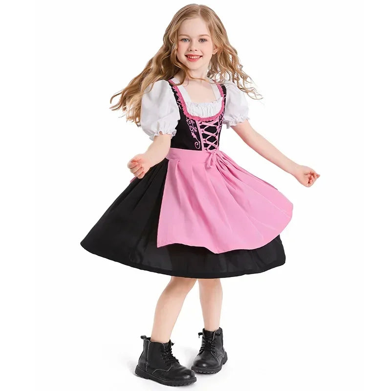 Mädchen Dirndl Kleid aus Baumwollmischung | Trachtenkleid mit Schürze und Schnüroberteil | Für Festivals und Themenpartys | Schmid