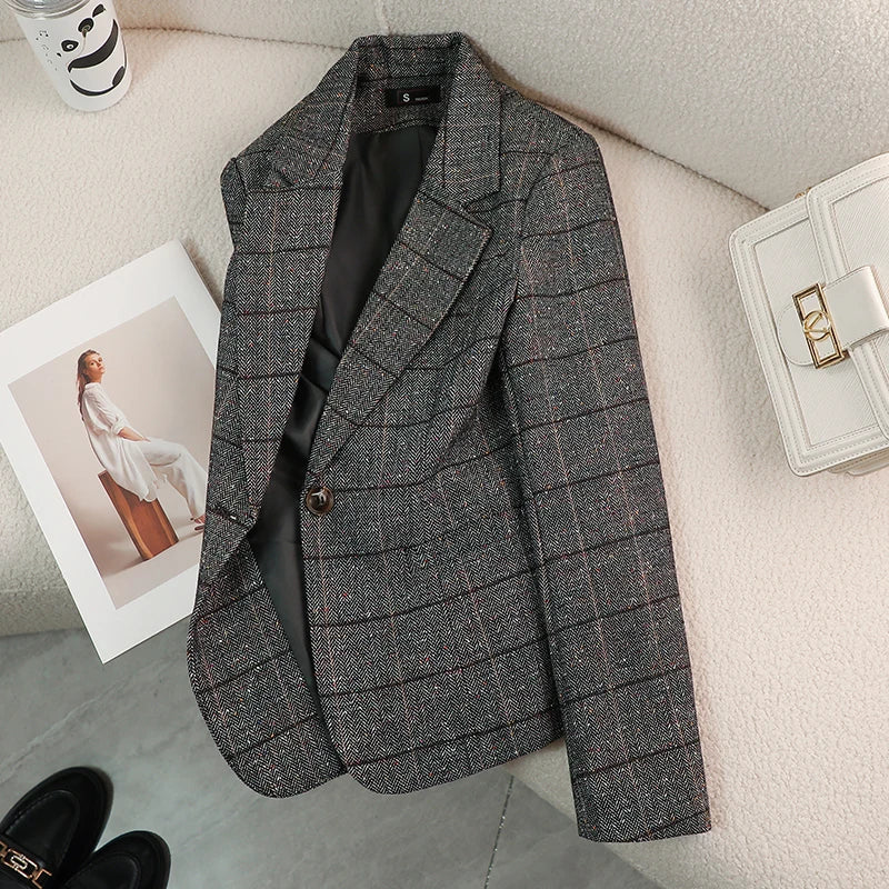 Damen Wolljacke | Karierte Vintage Langarm Winterjacke Für Elegante Wärme