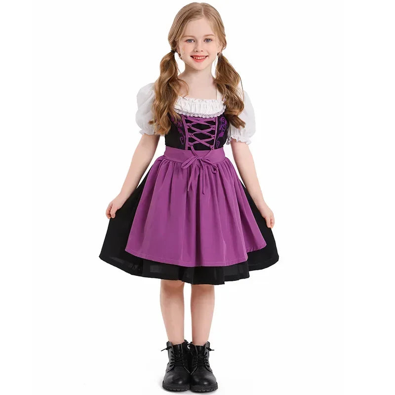 Mädchen Dirndl Kleid aus Baumwollmischung | Trachtenkleid mit Schürze und Schnüroberteil | Für Festivals und Themenpartys | Schmid
