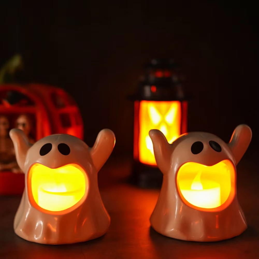 Halloween LED Lampe in Geisterform | Batteriebetriebene Kunststoff Dekoleuchte für Innenräume | Schmid