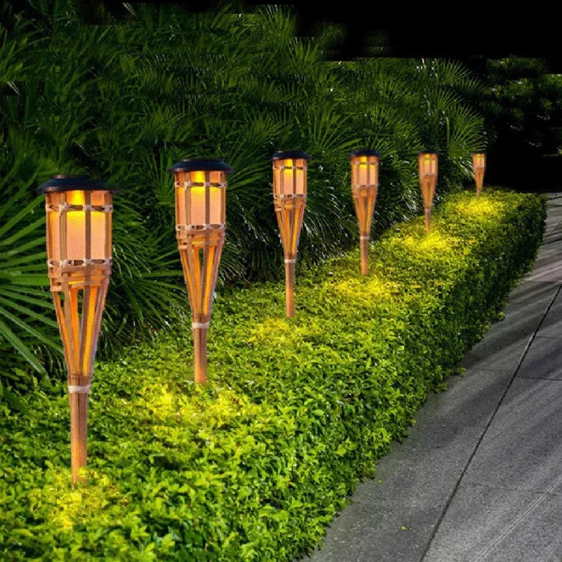 Solar-Fackel 5er-Set | Flammenoptik LED Gartenleuchten | Solarbetrieben | Dekoratives Licht für Außen