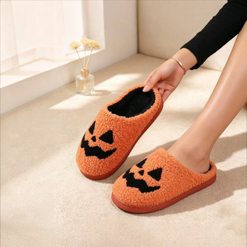 Kürbis Halloween Hausschuhe aus Plüsch & EVA | Geschlossenes Slip-On-Design | Orange Indoor-Hausschuhe mit Rutschfester Sohle für Saisonale Nutzung | Schmid