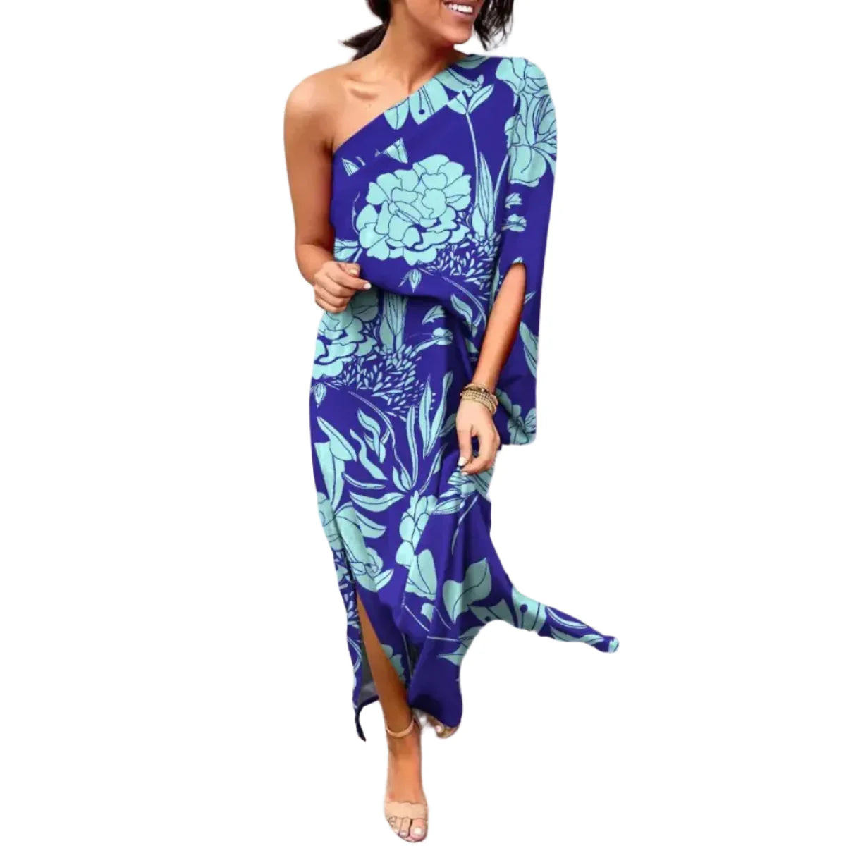 Mila - Kleid Langes Kleid Mit Diagonalem Schulterdesign