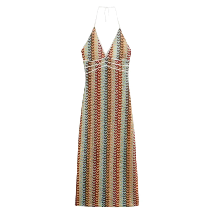 Damen Maxikleid aus Polyester | Ärmelloses V-Ausschnitt Kleid | Leichter Stil für Alltag und Sommer | Schmid