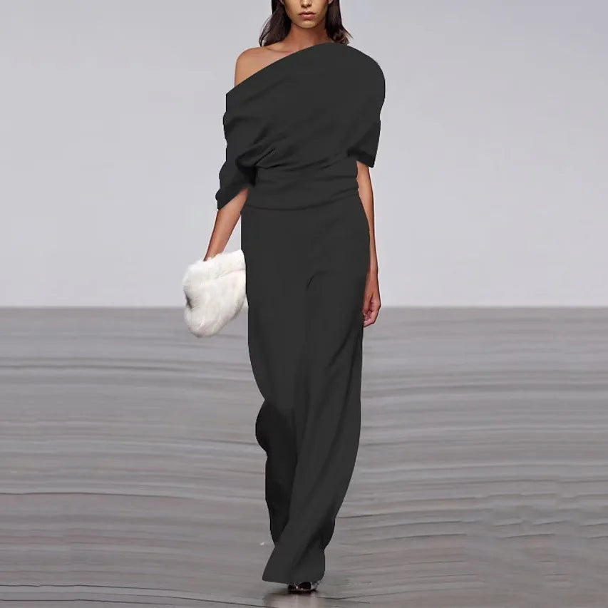 Eleganter off-shoulder jumpsuit mit drapierung | luxus-look für events, abendmode & galas