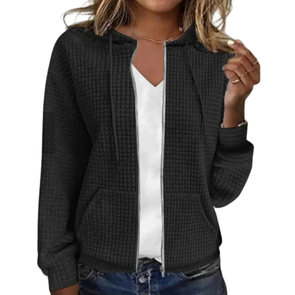 Damen Zip-Hoodie aus Polyester | Kordelzugkapuze & Fronttaschen | Strukturierter Langarm-Layer für lässigen Alltag | Schmid