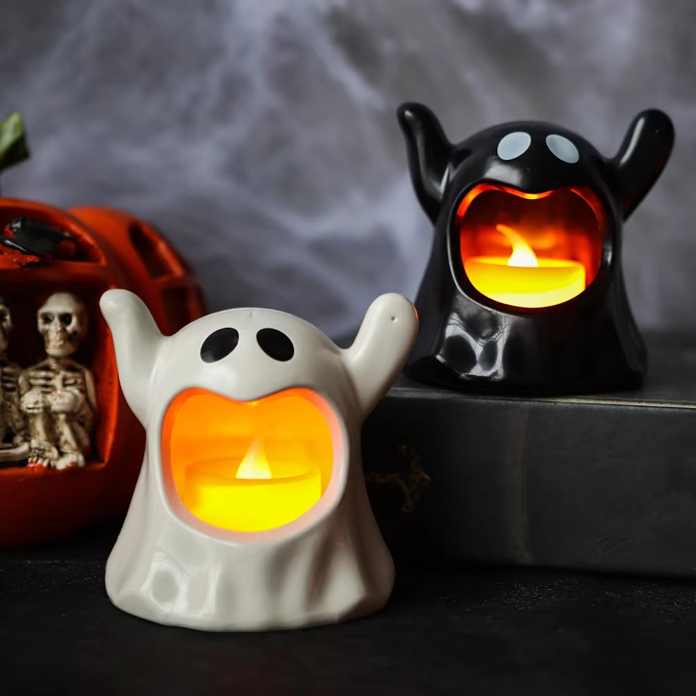 Halloween LED Lampe in Geisterform | Batteriebetriebene Kunststoff Dekoleuchte für Innenräume | Schmid
