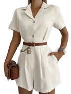 Damen Leinen Jumpsuit | Kurzärmliges Jumpsuit Mit Komfortabler Passform Für Den Sommer | Schmid