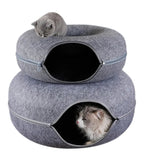 Katzen Tunnelbett aus Filzverbundstoff | Donut Katzenbett mit Doppellagigem Tunnel und Reißverschluss | Ruhen und Spielen im Innenbereich | Schmid