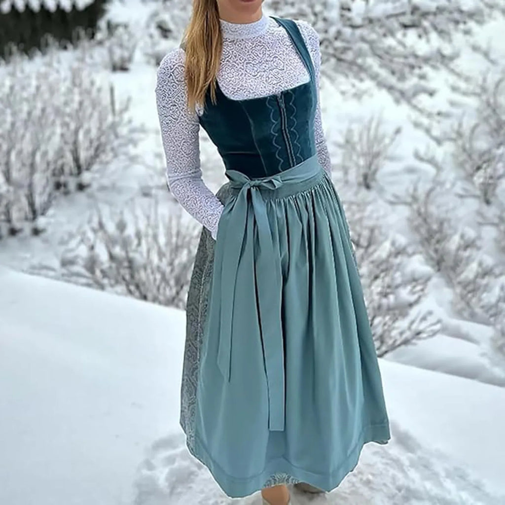 Damen Dirndl Kleid aus Baumwollmischung | Trachtenkleid mit Schürze und Volksmuster | Für Festivals und Kulturveranstaltungen | Schmid