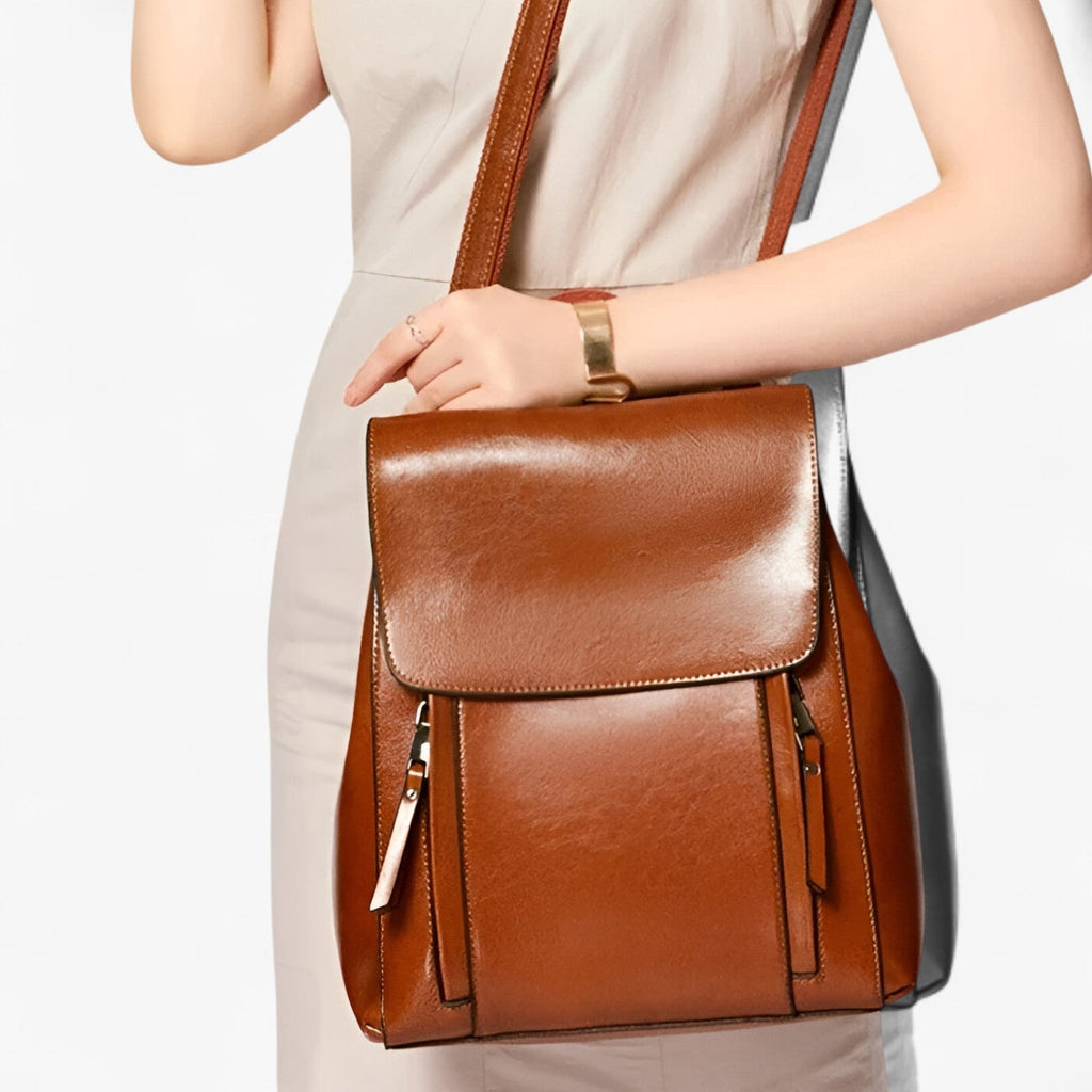 Damenrucksack aus Echtleder | Gepolsterte Schultergurte & Mehrere Fächer | Laptop-Stauraum für Arbeit, Schule & Reisen | Schmid