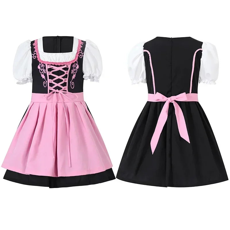 Mädchen Dirndl Kleid aus Baumwollmischung | Trachtenkleid mit Schürze und Schnüroberteil | Für Festivals und Themenpartys | Schmid