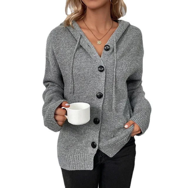 Sienna | kuschelige strickjacke mit kapuze & knopfleiste