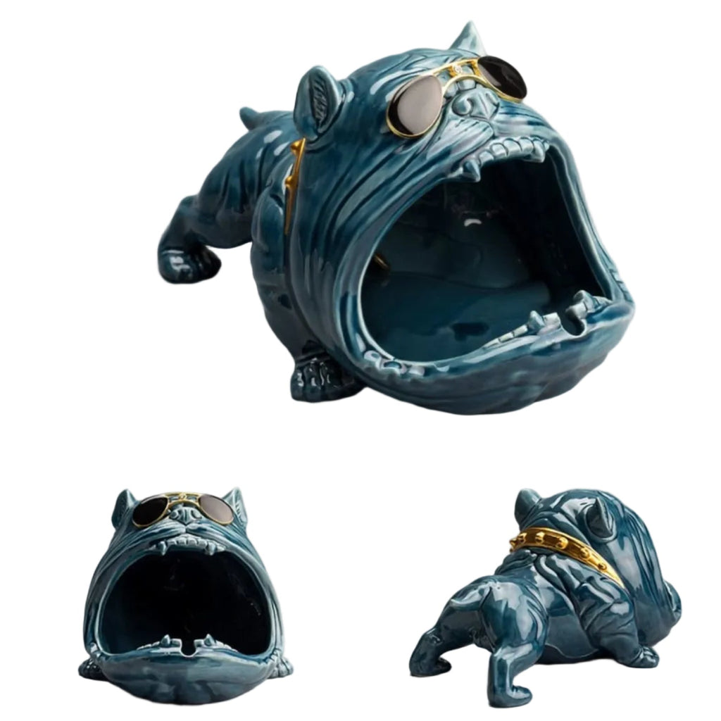 Französische Bulldoggen-Majordom-Statue | Orange Keramikfigur & Ablagetablett | Tischorganizer für Schlüssel, Schmuck & Uhren | Schmid