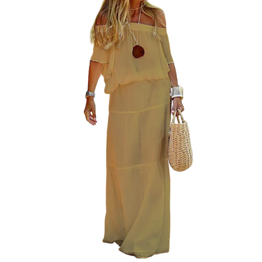 Off-Shoulder Sommerkleid | Maxikleid Mit Elastischem Bund Und 3/4 Ärmeln | Alltagstauglich Bei Warmem Wetter | Schmid