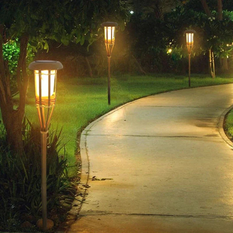 Solar-Fackel 5er-Set | Flammenoptik LED Gartenleuchten | Solarbetrieben | Dekoratives Licht für Außen