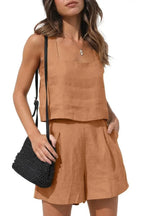 Damen Zweiteiliges Set aus Leichtem Textil | Top und Shorts mit Regulärer Passform | Alltag und Freizeit | Schmid