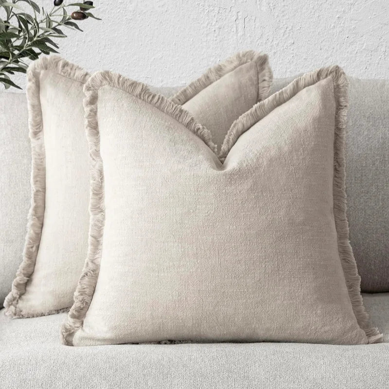Dekorative Nordic Frill Baumwoll- & Leinenkissenbezüge | 6 Farben Für Stilvolles Wohnen