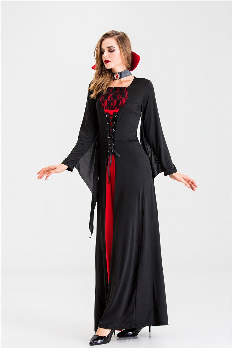 Damen Vampir-Teufel-Kostüm aus Polyester-Mix | Schnürkleid mit Zubehör | Schwarzes Kostüm für Halloween & Cosplay-Events | Schmid