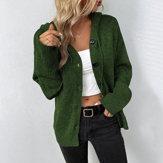 Sienna | kuschelige strickjacke mit kapuze & knopfleiste