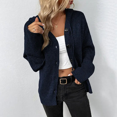 Sienna | kuschelige strickjacke mit kapuze & knopfleiste