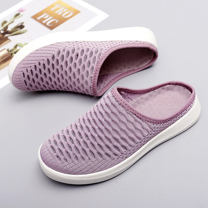 Damen | Strick Sommerschuhe | Slip-On Sandalen mit Offener Zehe und Keilsohle | Alltagsgebrauch | Schmid