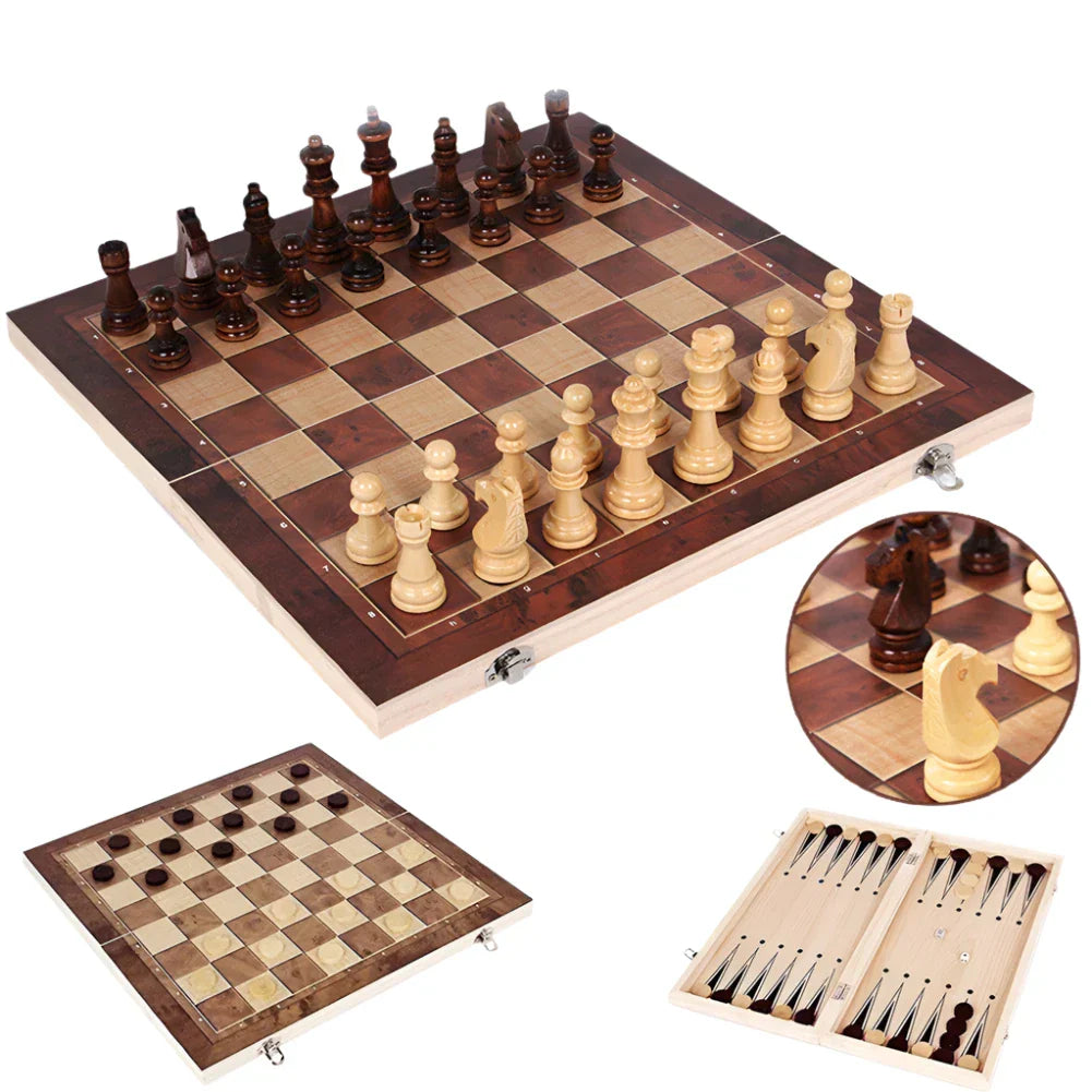 Holz-Schachspiel – Klappbares Schachbrett mit Spielfiguren