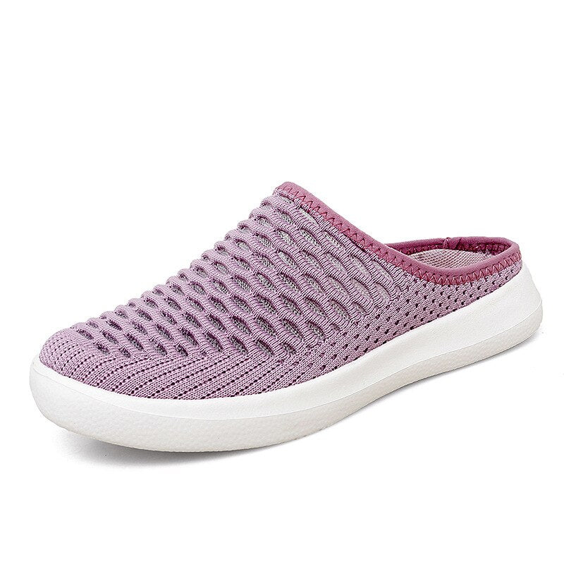 Damen | Strick Sommerschuhe | Slip-On Sandalen mit Offener Zehe und Keilsohle | Alltagsgebrauch | Schmid
