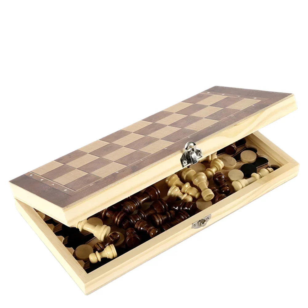 Holz-Schachspiel – Klappbares Schachbrett mit Spielfiguren