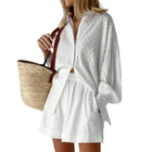 Damen Zweiteiler | Bluse mit Puffärmeln und Shorts | Reguläre Passform aus Baumwolle für Alltag und Freizeit | Schmid