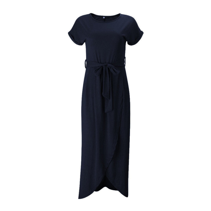 Damen Maxikleid aus Leichtem Textilmaterial | Lockere Passform mit Bindeband in der Taille und Seitenschlitz | Sommer- und Alltagsgebrauch | Schmid
